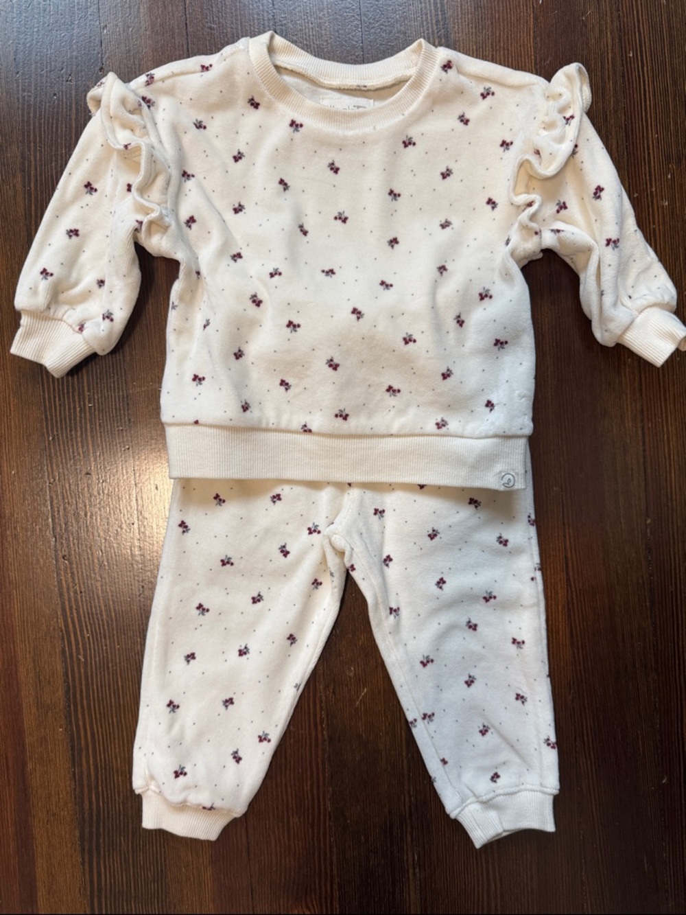 Cream Floral Jogger Sweatpants for Kids - Soft Pull-On Set